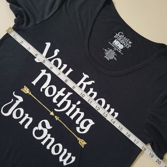 Game of Thrones Black Scoop-Neck You Know Nothing Jon Snow Short Sleeve Tee - Picture 3 of 12